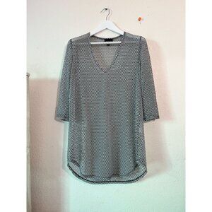 Jordan Taylor Women Black White Chevron V-Neck Tunic Top Large 3/4 Sleeve Casual